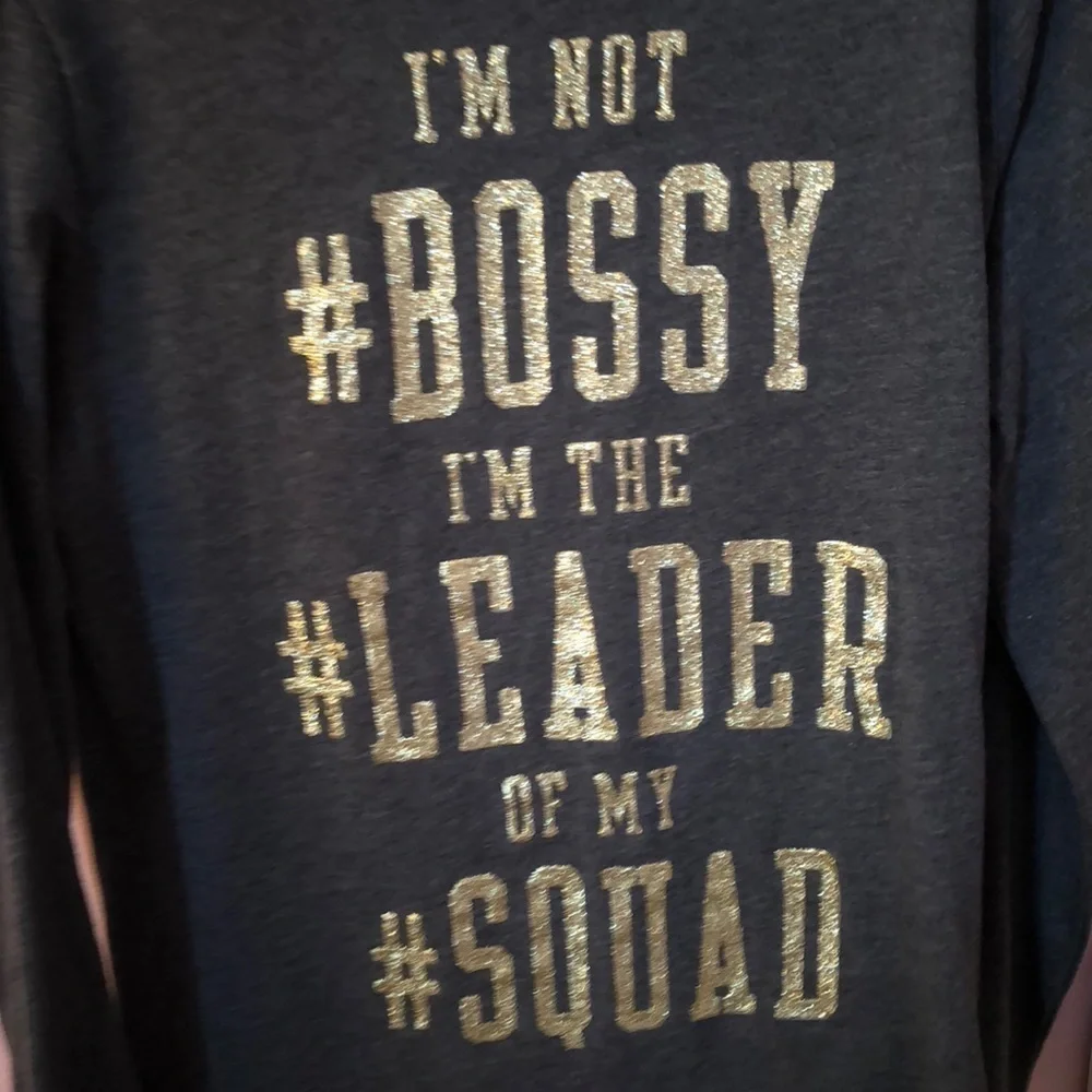 The Childrens Place Girls‎ Long Sleeve Leader of My Squad Glitter Graphic Tee M
